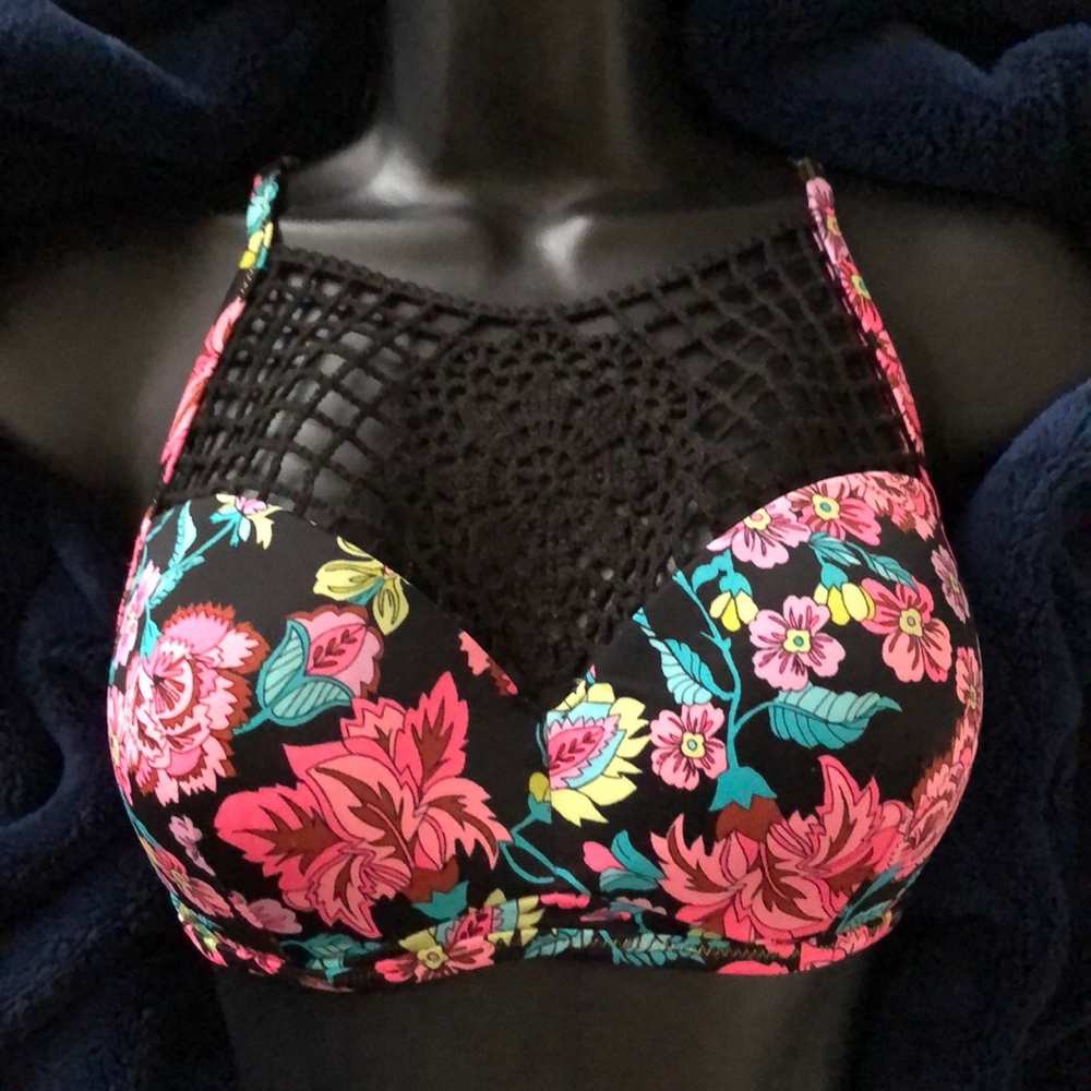 🏖Tropical Floral Crochet Shell Bikini Top Cross Back Tie 🏖